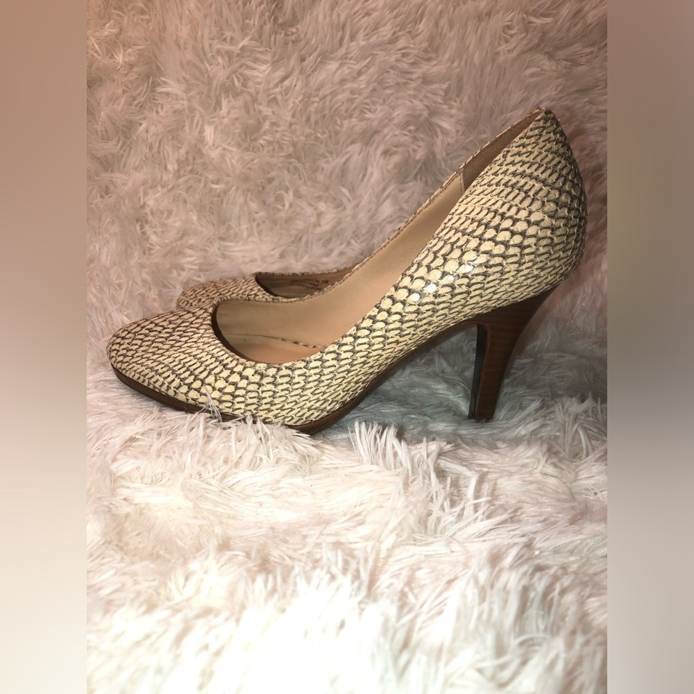 Cole Haan Cream and Brown Snake Patterned Heels - Picture 7 of 10